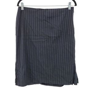 Vintage Faconnable Women's Pinstripe Skirt 12 Black Cotton Tea Length Career